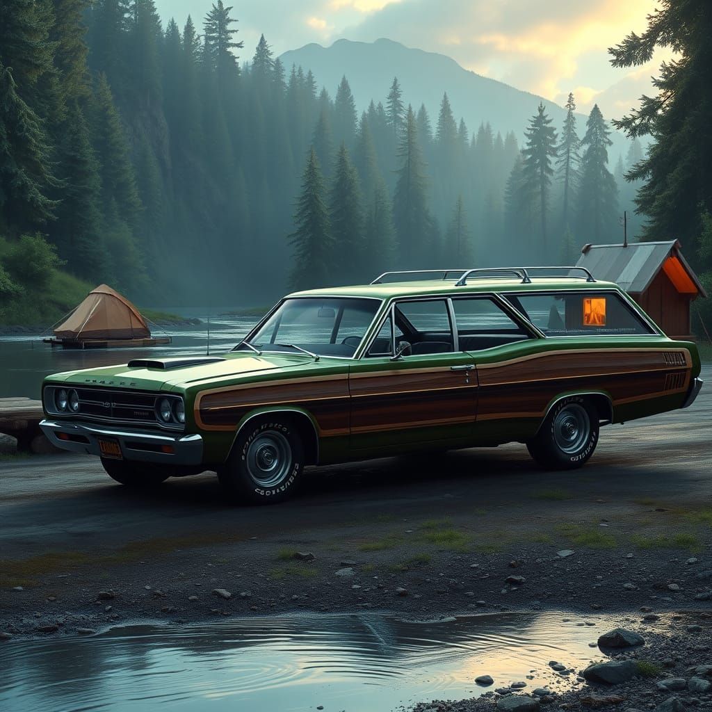 1969 Dodge Coronet Wagon at Campsite: Matte Painting