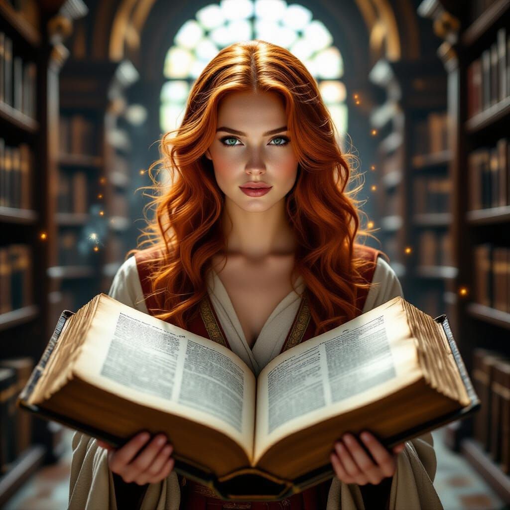 Red-Haired Woman Emerges From Ancient Book