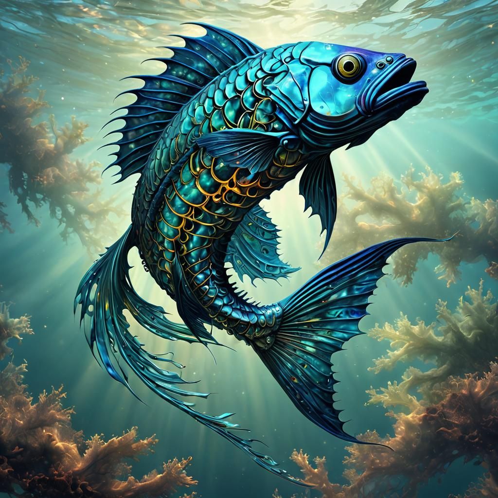 Iridescent Fractal Fish in Ocean