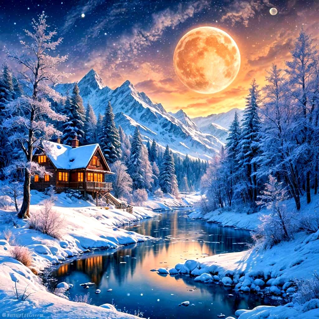Moonlit winter meadow