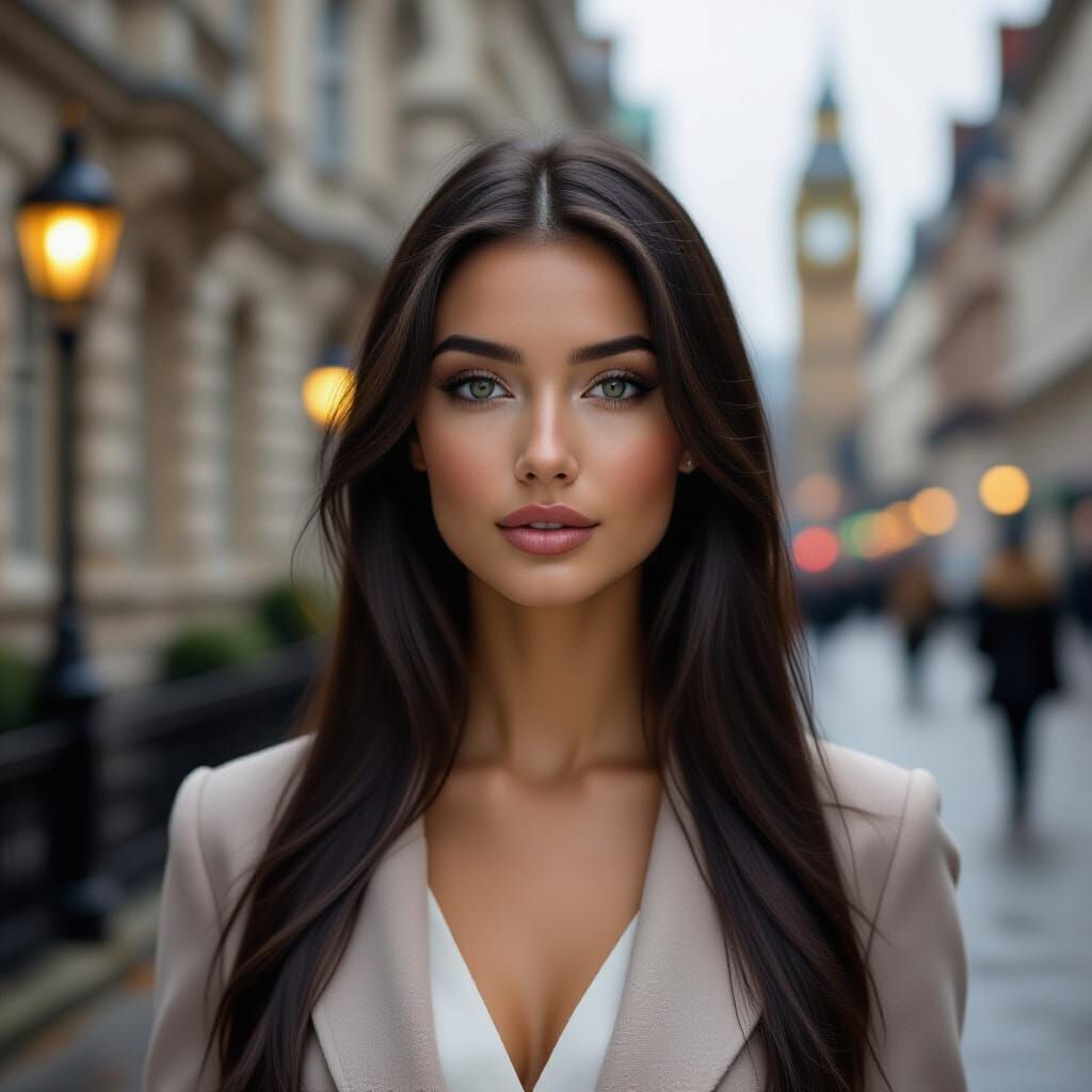 Elegant Woman in Autumn London Cinematic Photo