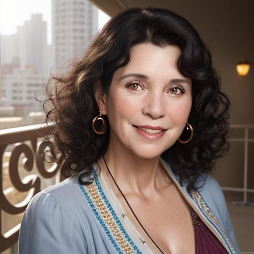 Smiling Woman on Balcony in Professional Portrait Style