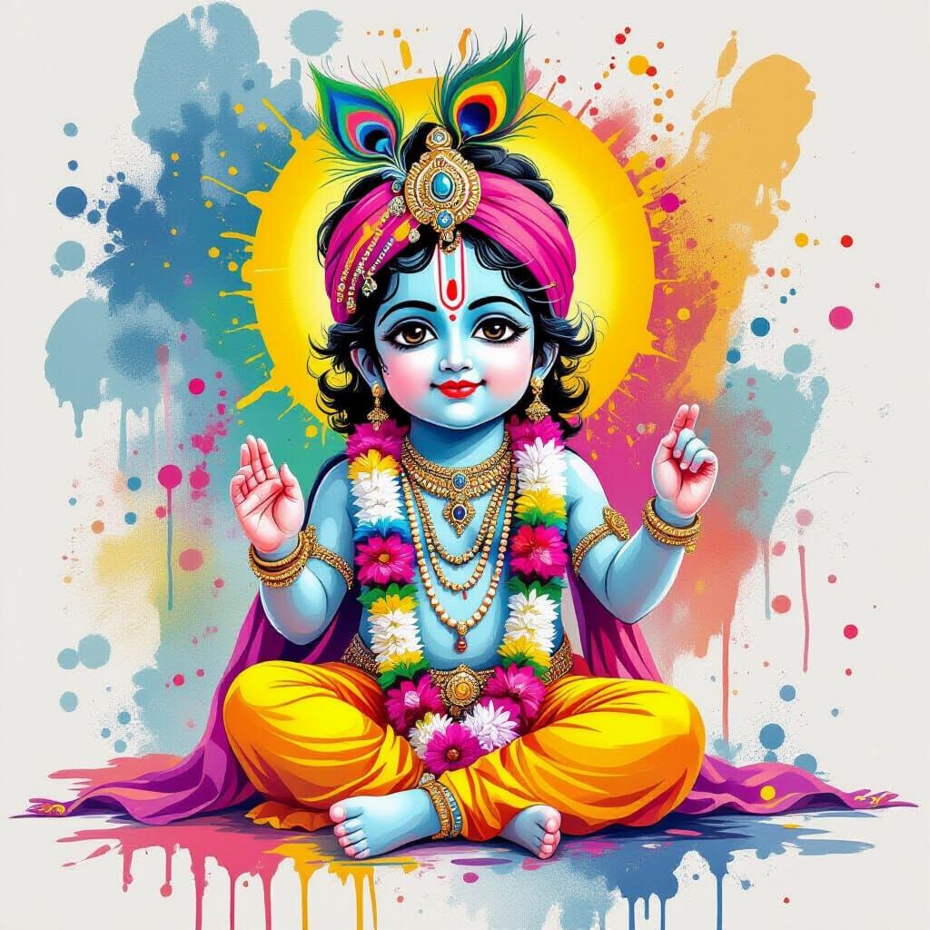 Lord Krishna's Birthday in Graffiti Street Art Style