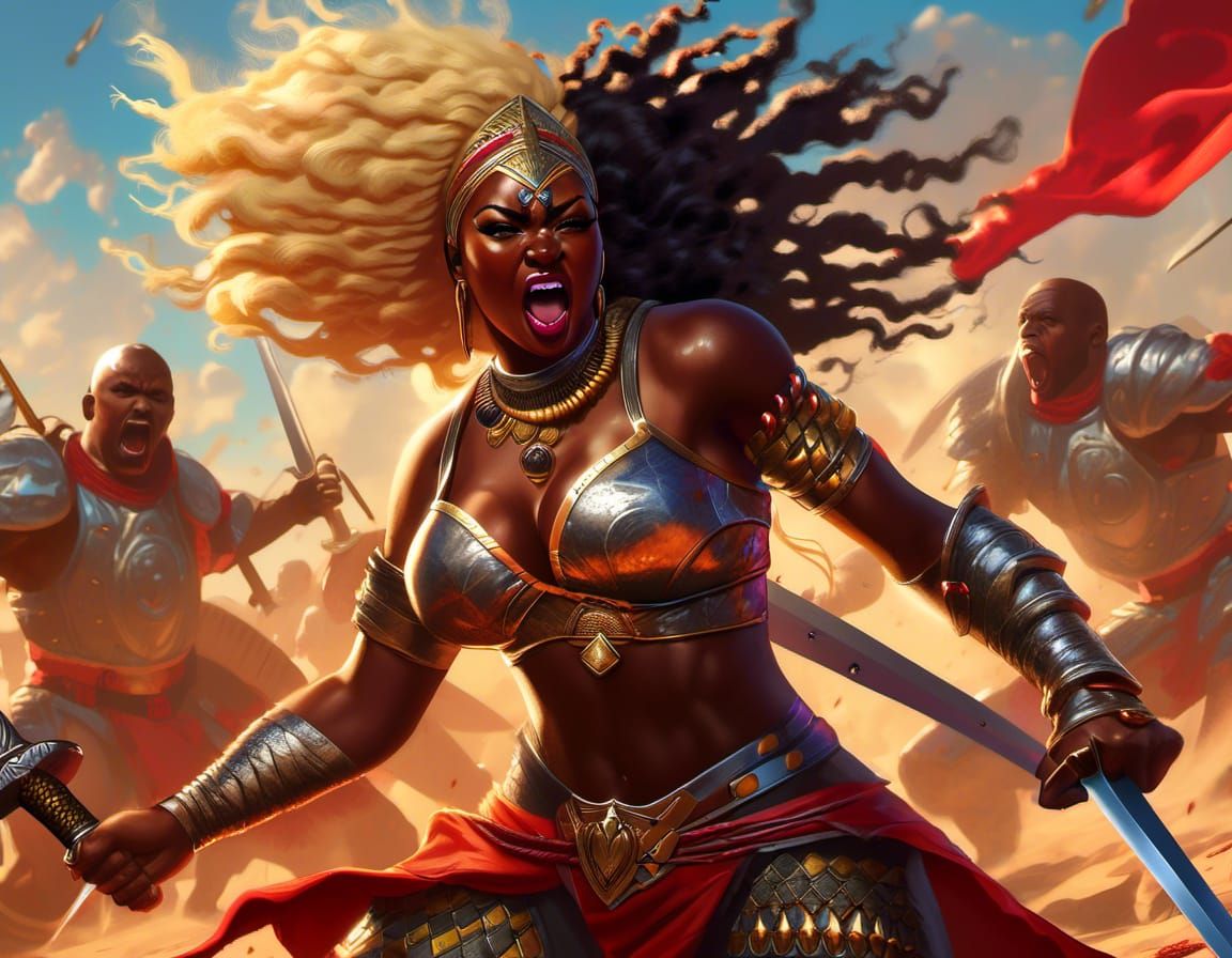 Fierce African Woman Warrior in Battle