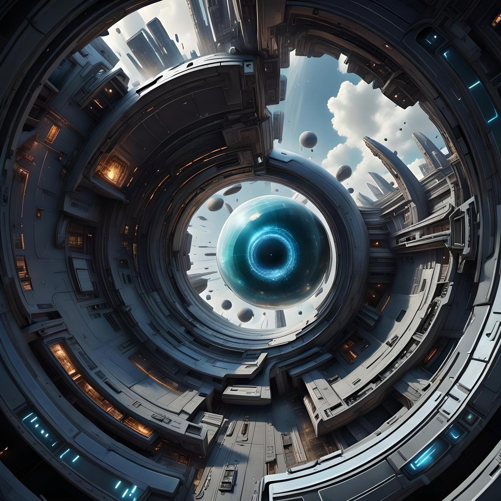 Warped Spaceship in Distorted Futuristic Reality