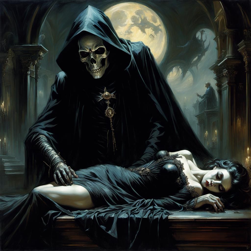 The grim Reaper says good night to his undead demon consort