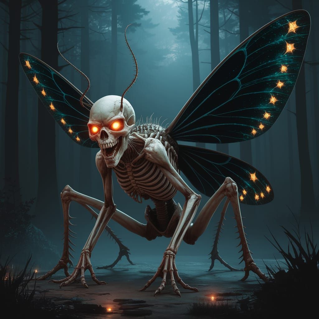 Nightmarish Insectoid Creature in Dark Forest