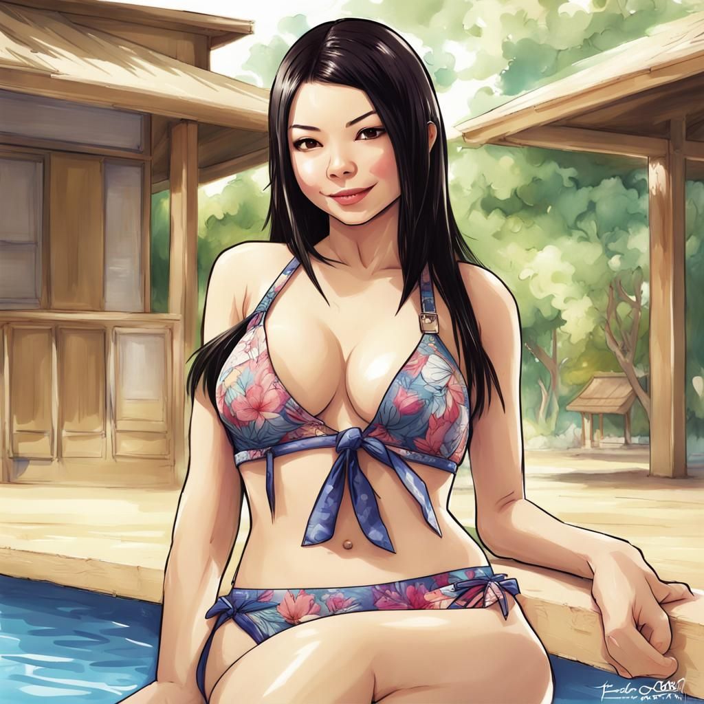 Anime-Style Image of Woman in Bikini