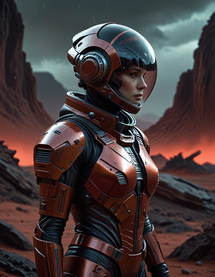 Cosmonaut in a Ravaged Martian Landscape