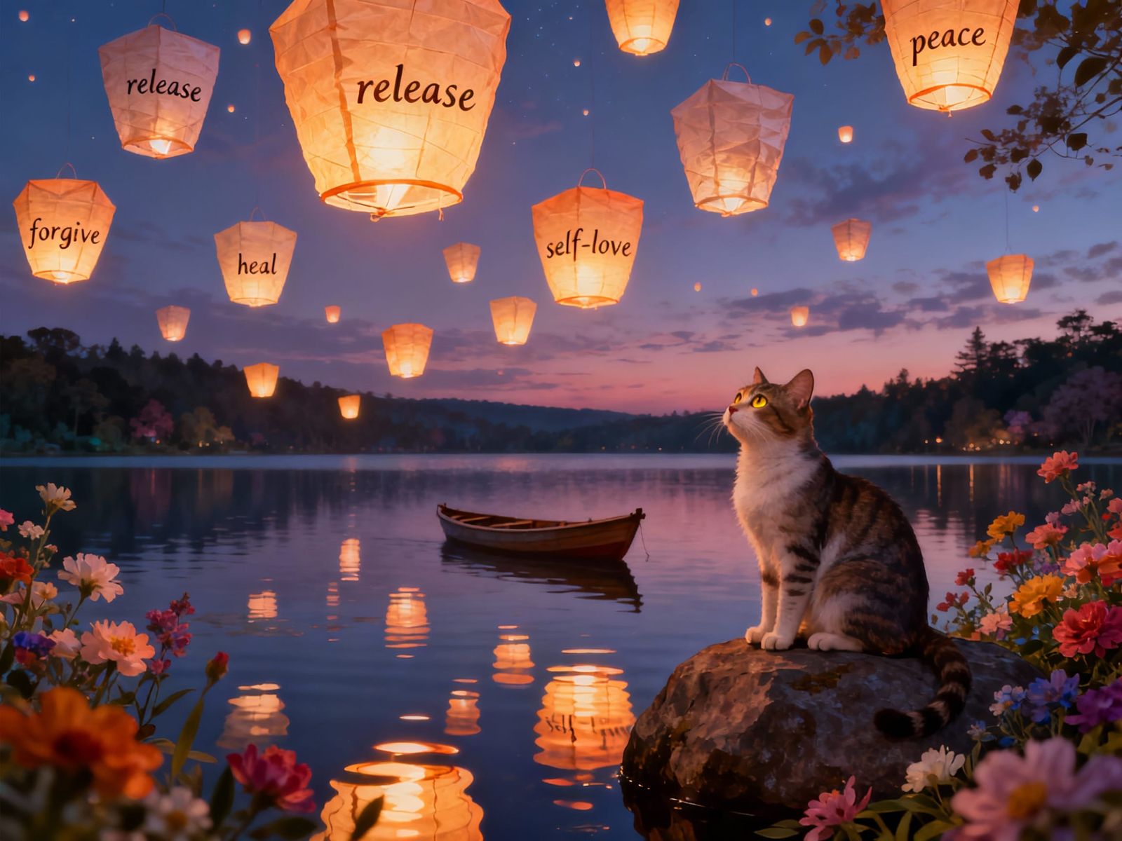 Paper Lanterns Carry Words of Peace and Love Over Serene Lan...