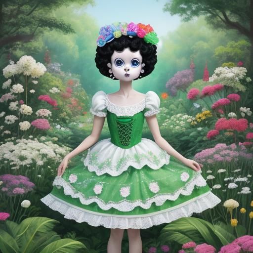Betty Boop Skeleton in Rococo Candyland Garden