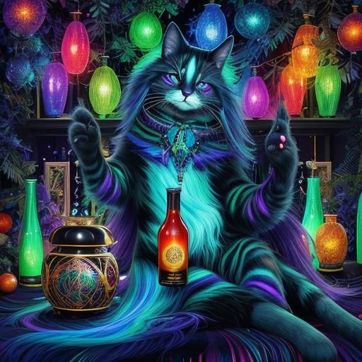 Psychedelic Dream Cat Peace Sign in Velvet Painting