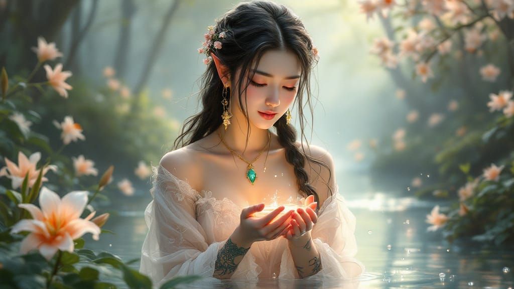 Fantasy Elf Portrait by Forest River at Dawn