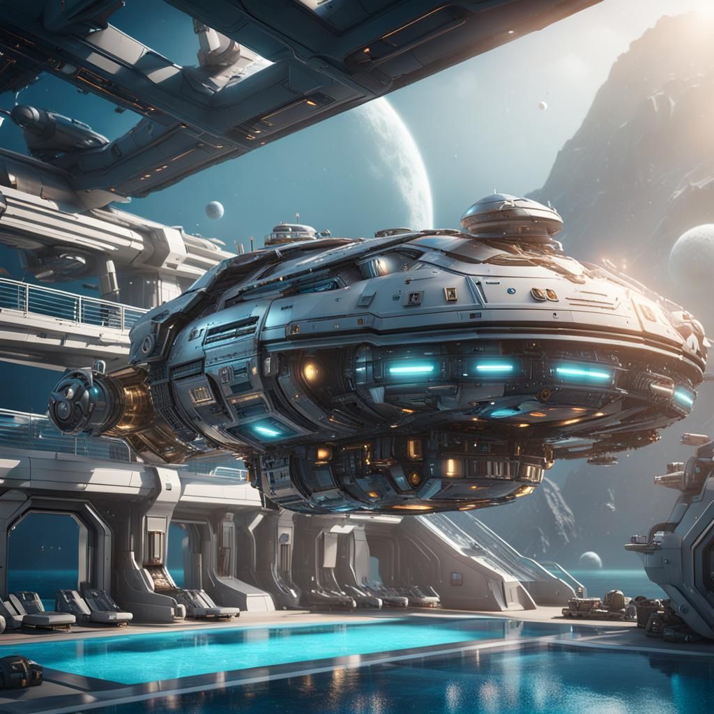 Futuristic Spaceship with Pool in Realistic 3D Render
