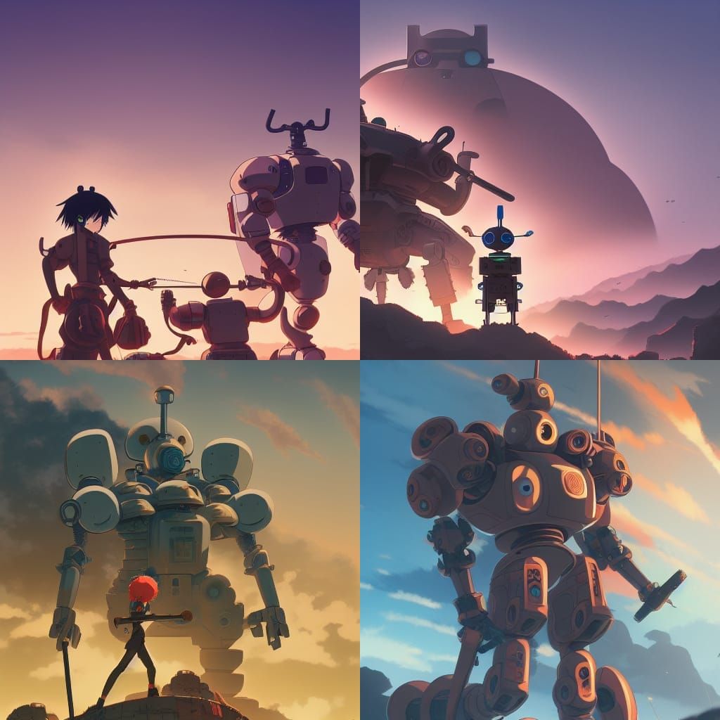 Dieselpunk Robot Battle Inspired by Studio Ghibli