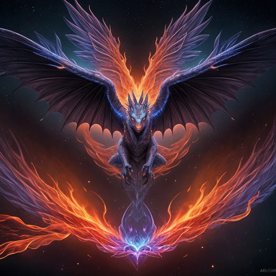 Dragon Phoenix Soars Through Cosmic Skies