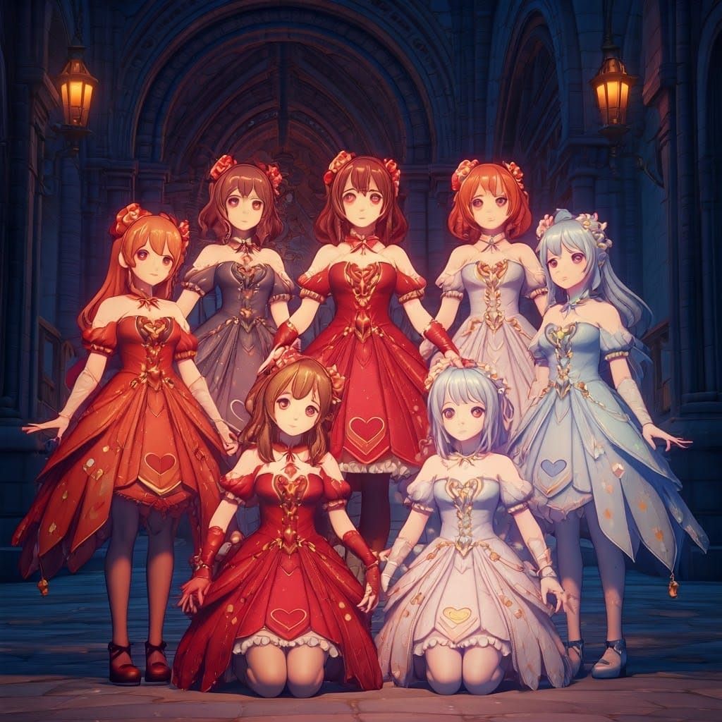 Whimsical Girls in Hearts and Stars Adorned Dresses