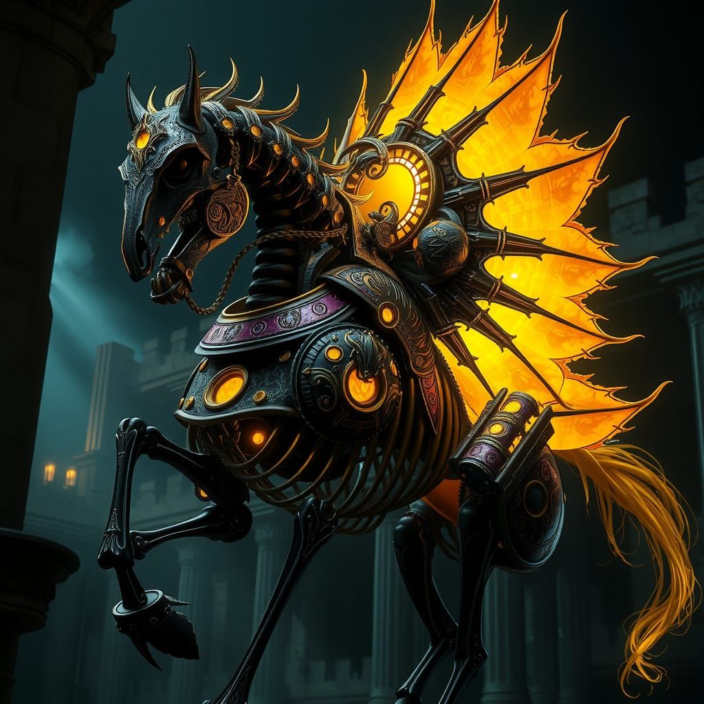 Armored Skeleton Warhorse in Dark Fantasy Style