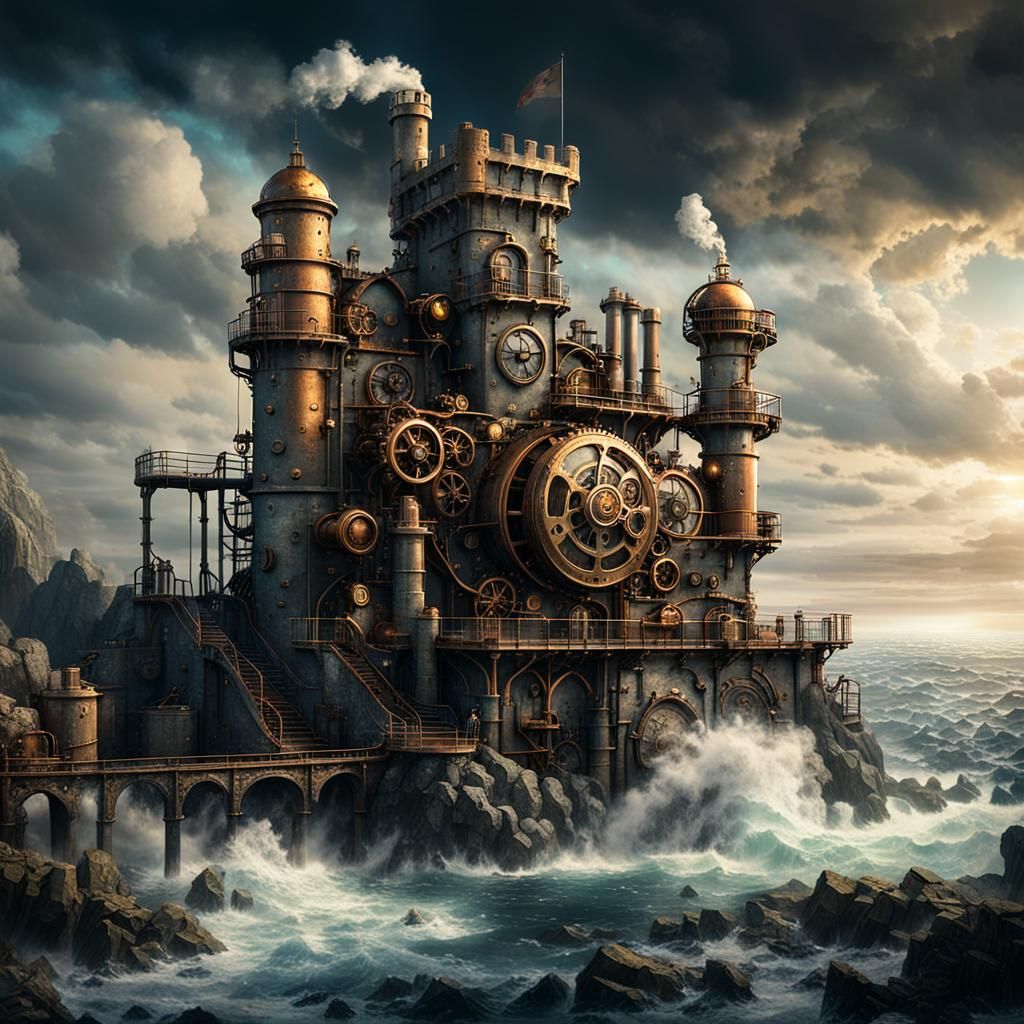 Steampunk Castle with Industrial Engine