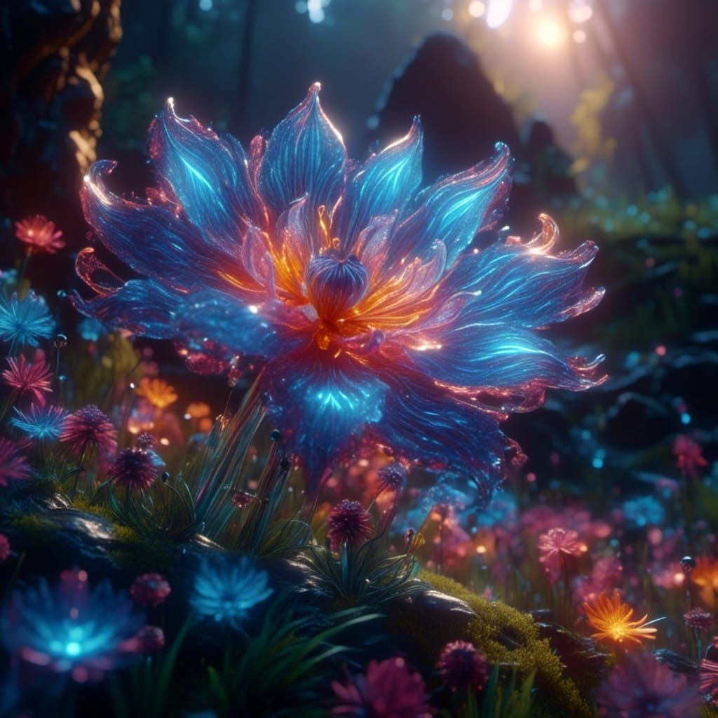 Macro Photograph of a Neon Glowing Flower