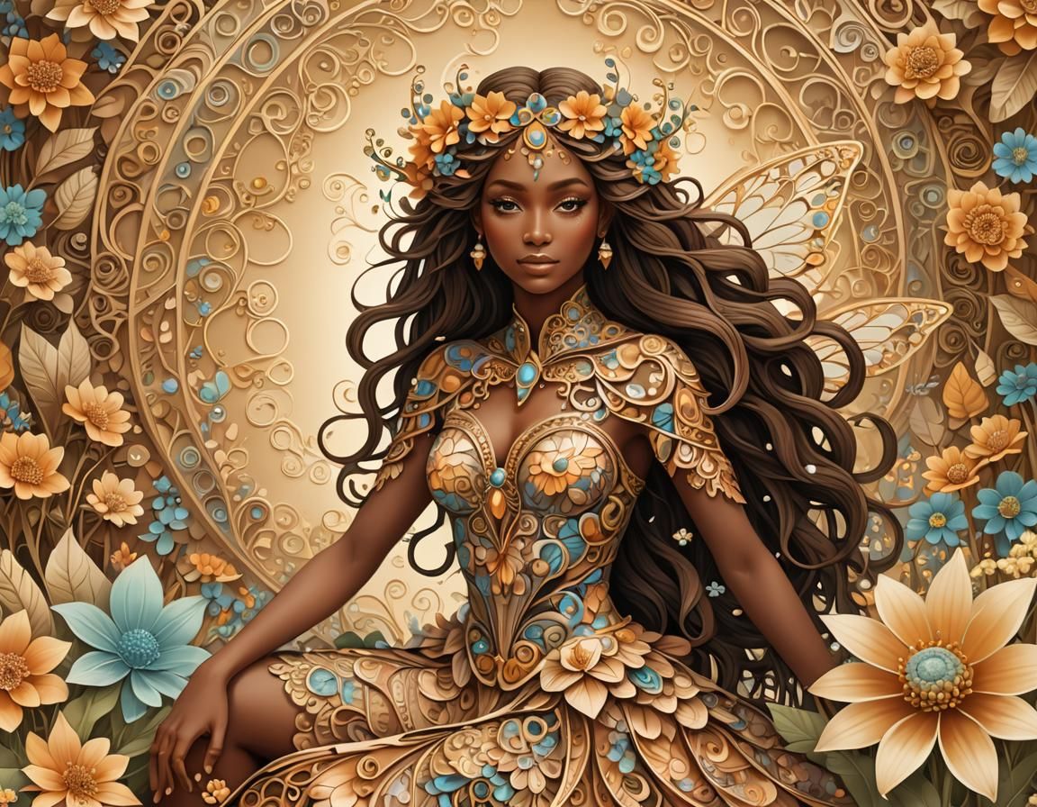 Dreamy Fairy Portrait with Abstract Fractal Design