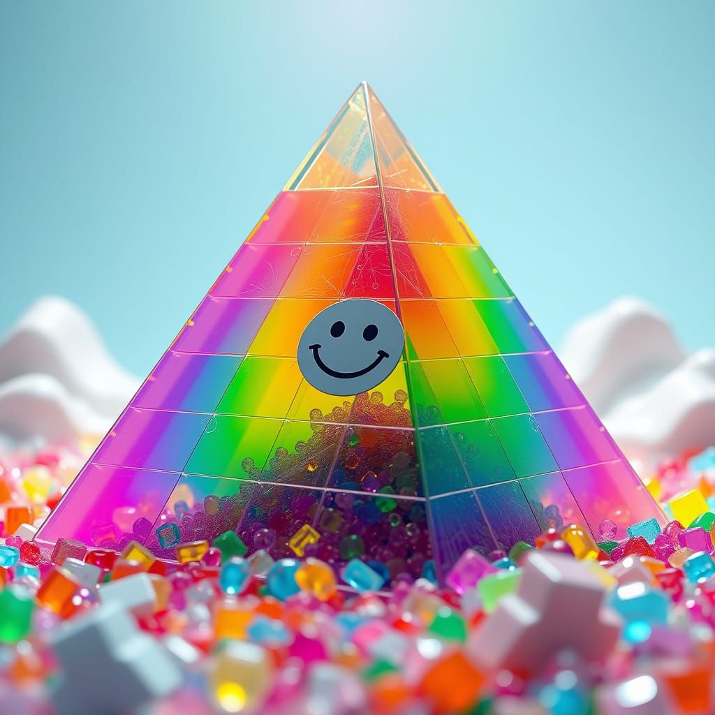 Rainbow Pyramid in a Candy-Colored Dreamscape