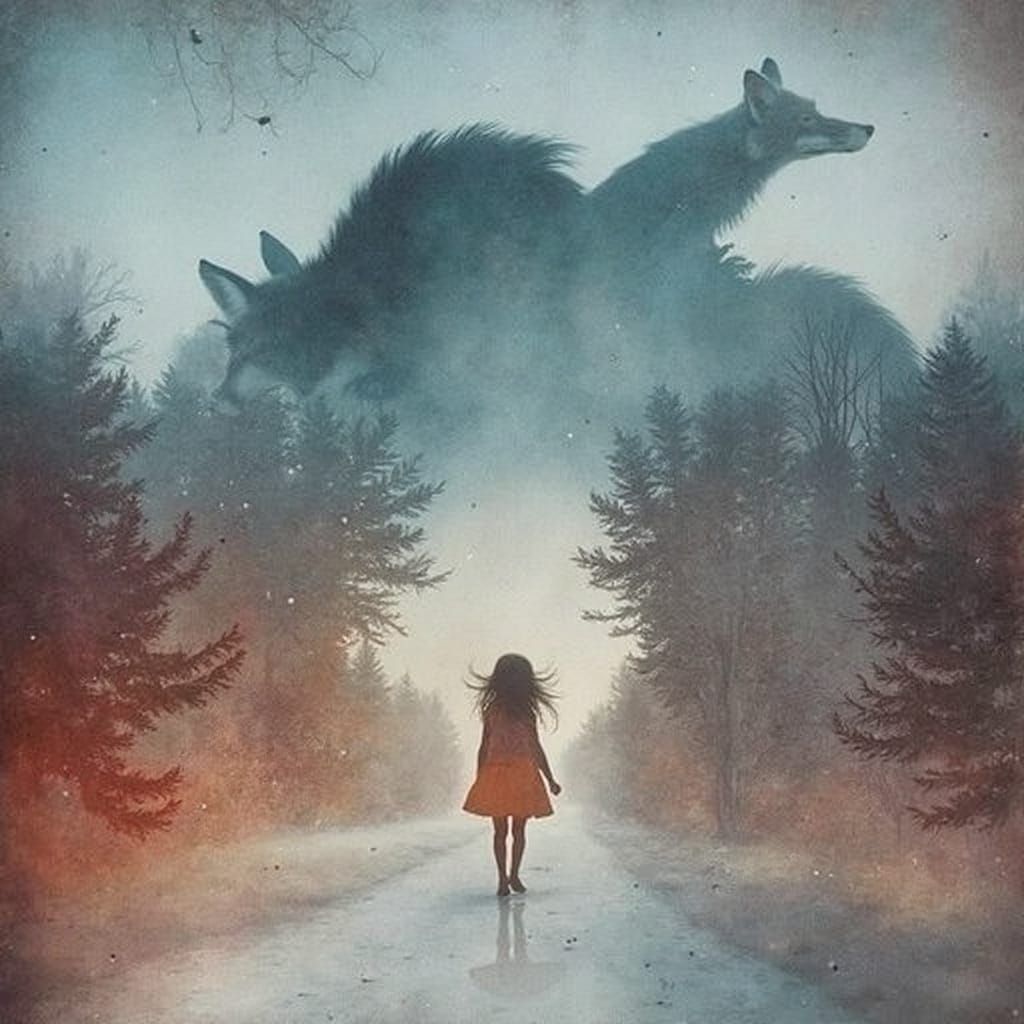 Surreal Double Exposure of Fox and Wilderness