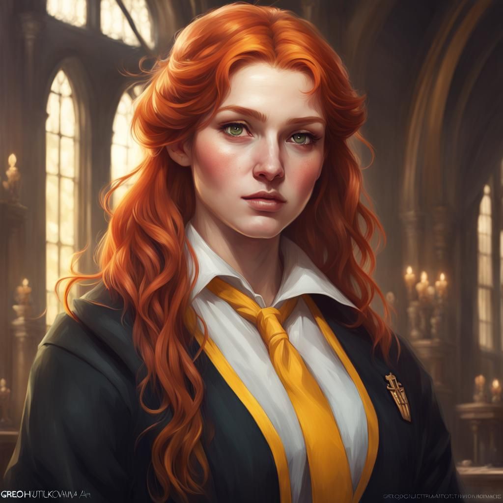 Beautiful Hufflepuff Student Portrait in Art Nouveau Style