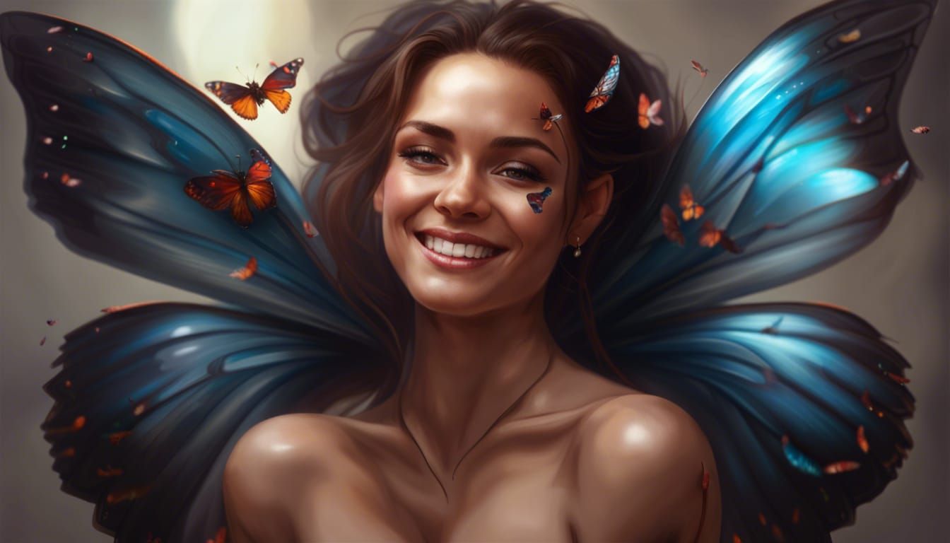 Woman with Butterfly Wings in Hyperrealistic Splash Art