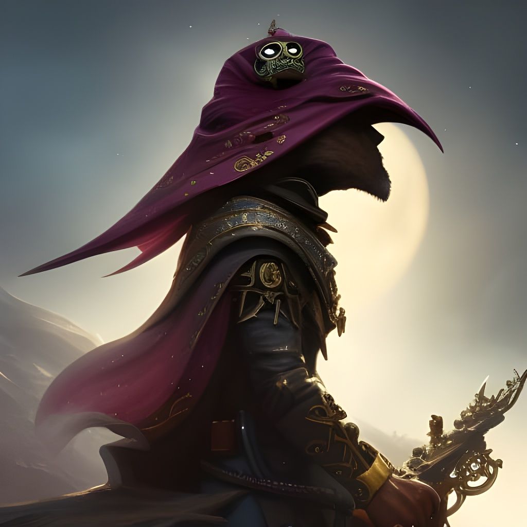 Cute Cloaked Figure on Pirate Ship: Digital Art