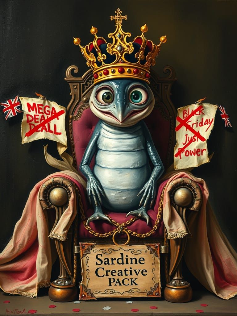 Sardine King Rules Throne of Art Credits, Oil Painting