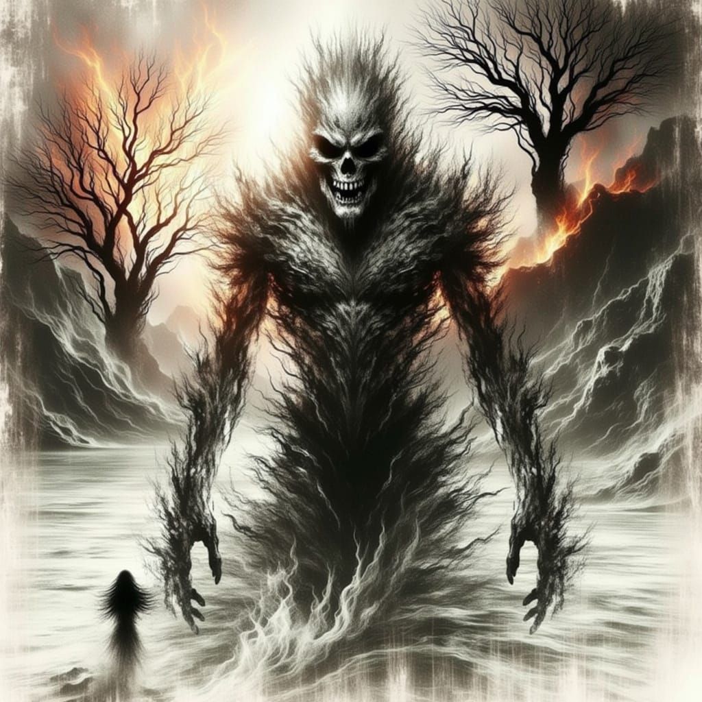 Mysterious Swamp Landscape with Lurking Creature