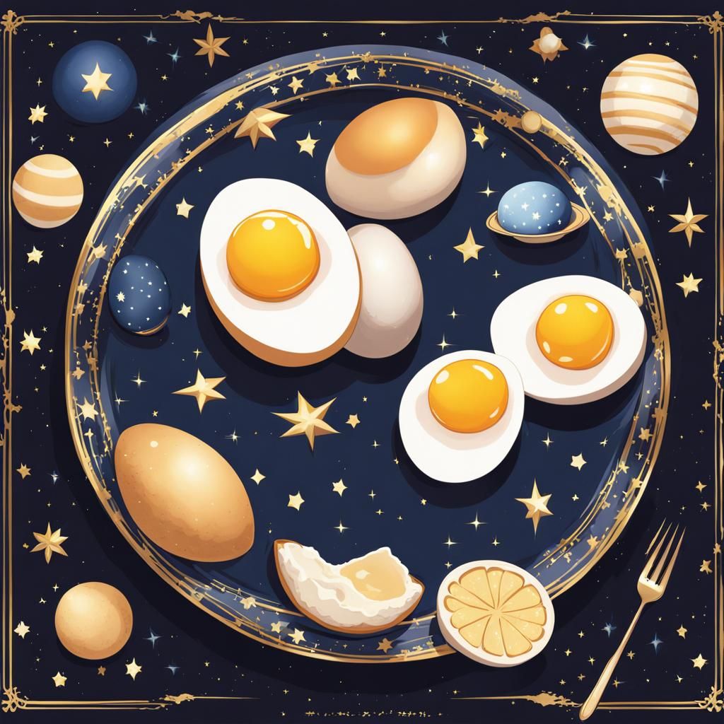 Egg on Starry Plate in Anime Style