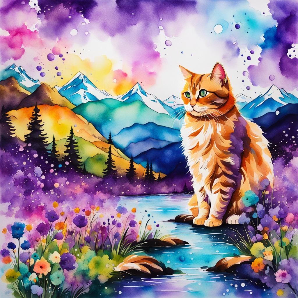 Ink Splatter Landscape with Golden Touches