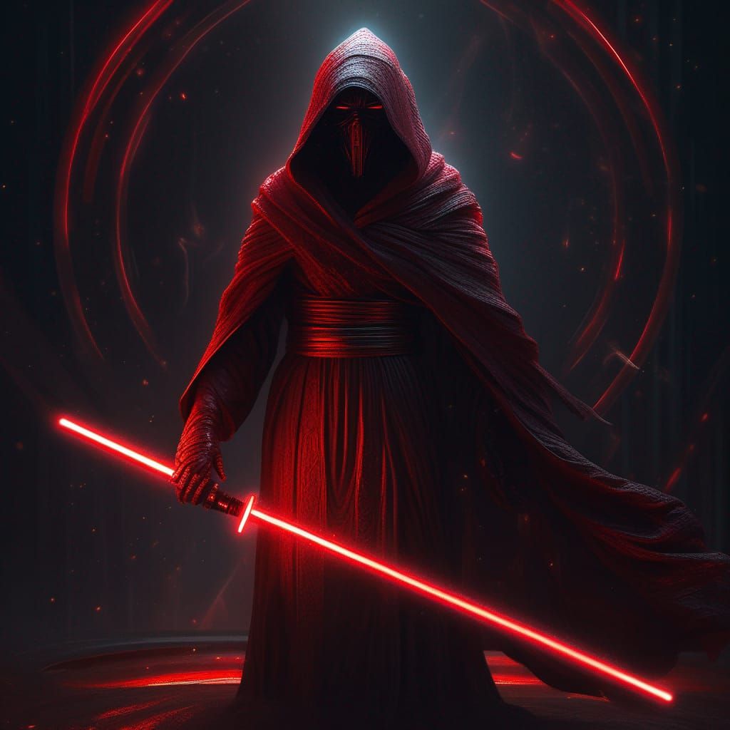 Mysterious Figure with Lightsaber in Dark Fantasy Art