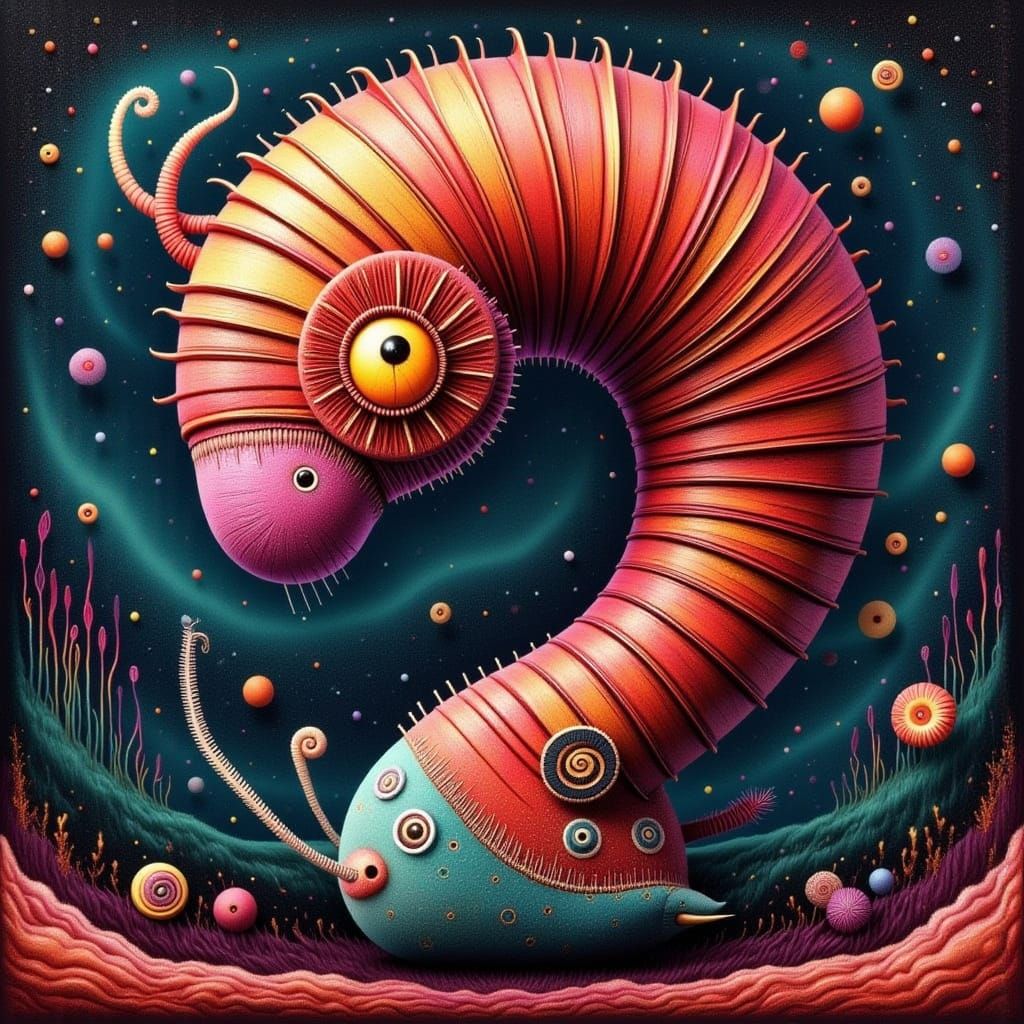 Surreal Musical Landscape with Vibrant Stitches