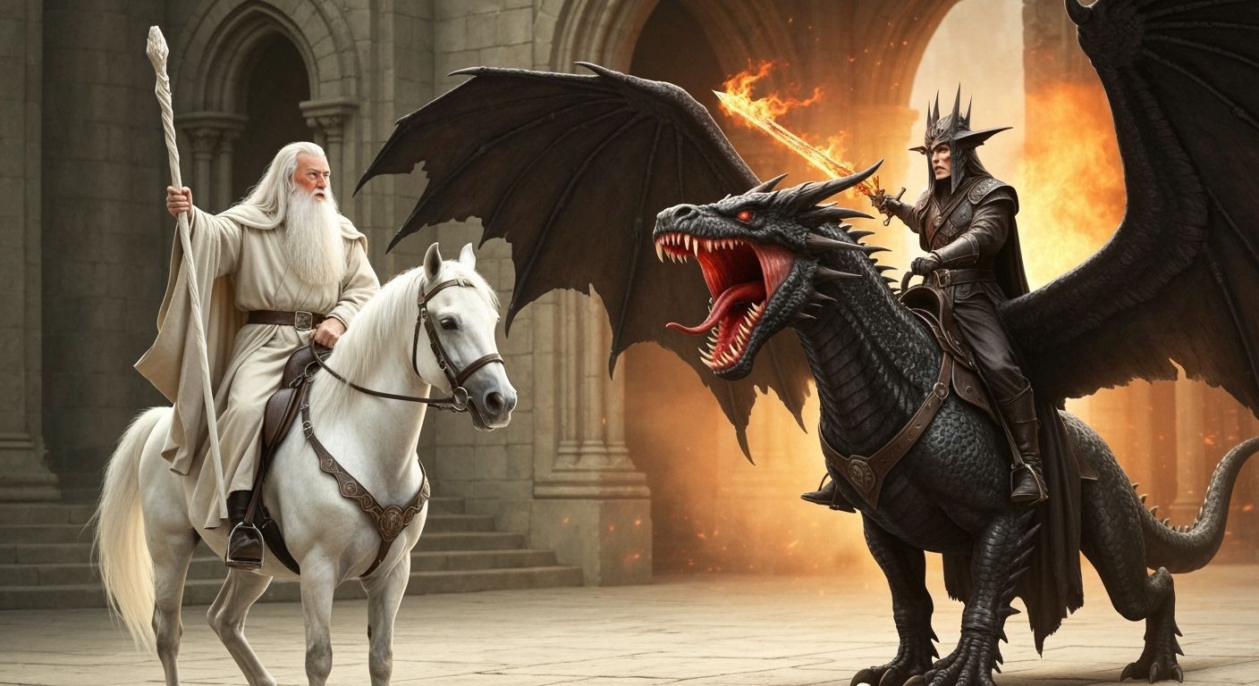 Gandalf Confronts the Witch King on Dragon