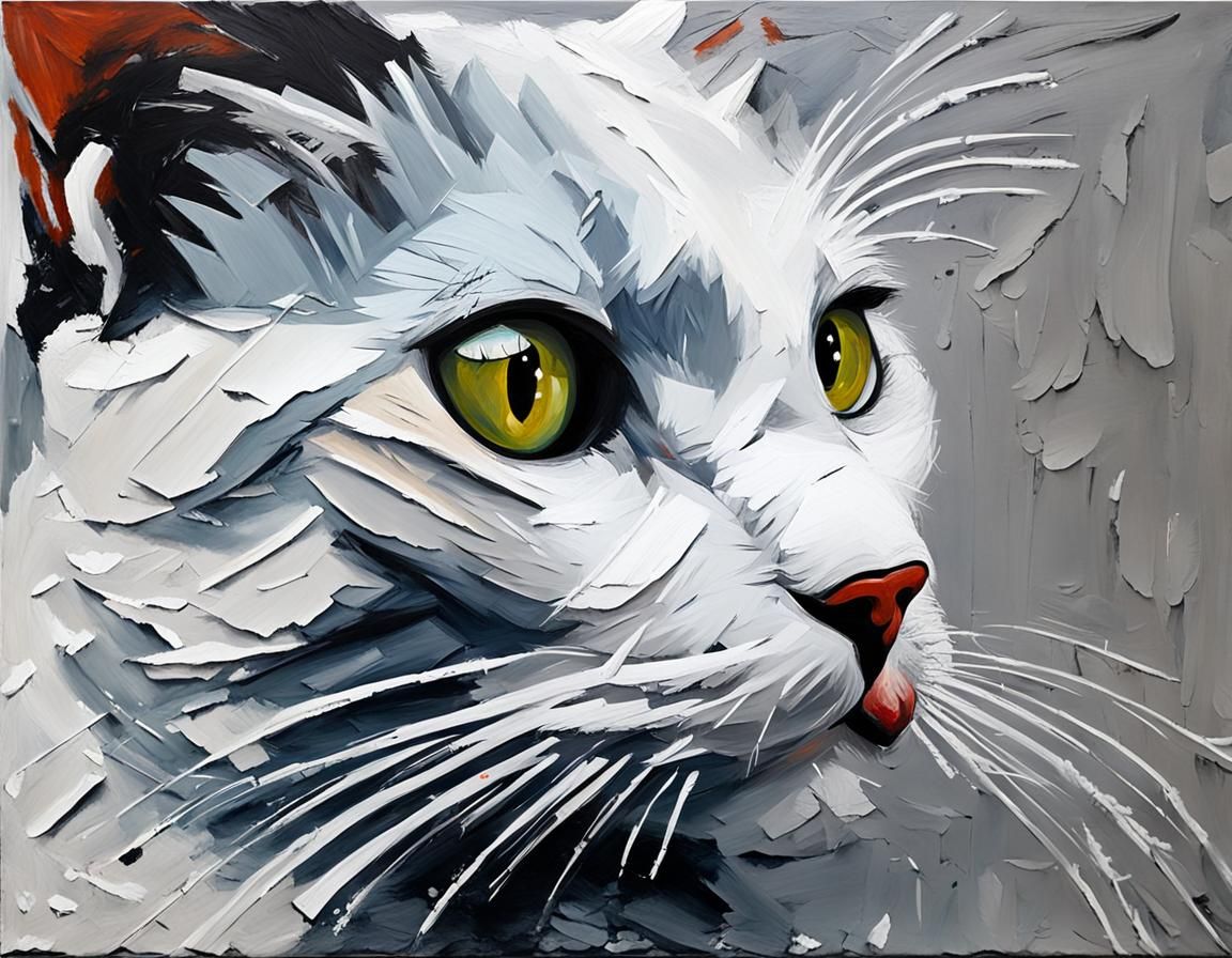 Enigmatic Cat Portrait as Impasto Gouache Painting