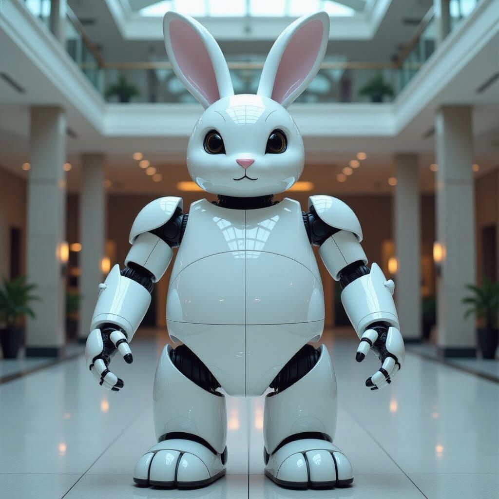 Featureless White Rabbit Animatronic Leaking Static Light