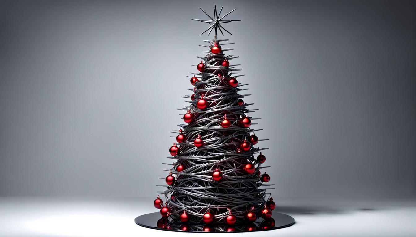 Barbed Wire Christmas Tree in Metallic Liquid Style