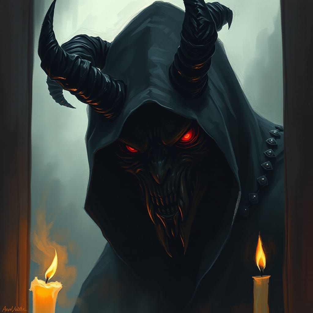 Dark Fantasy Demon Lurks Beyond the Misted Window