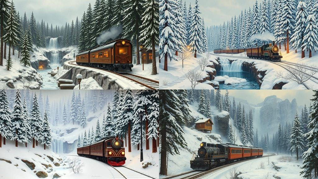 Papercraft Winter Landscape with Vintage Train