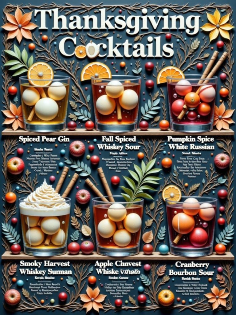 Six Thanksgiving Cocktails in Photorealistic Style