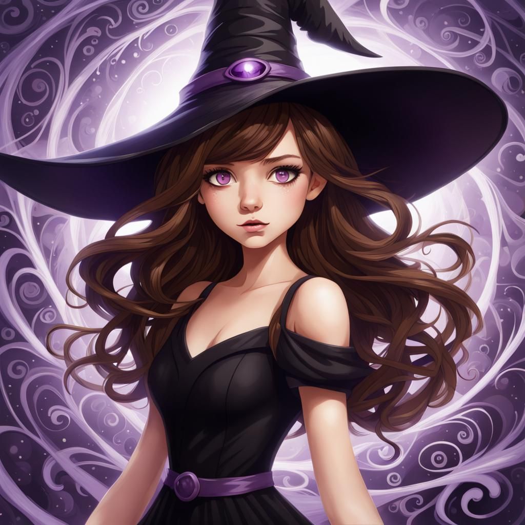 Young Witch with Magic Swirls in Digital Art