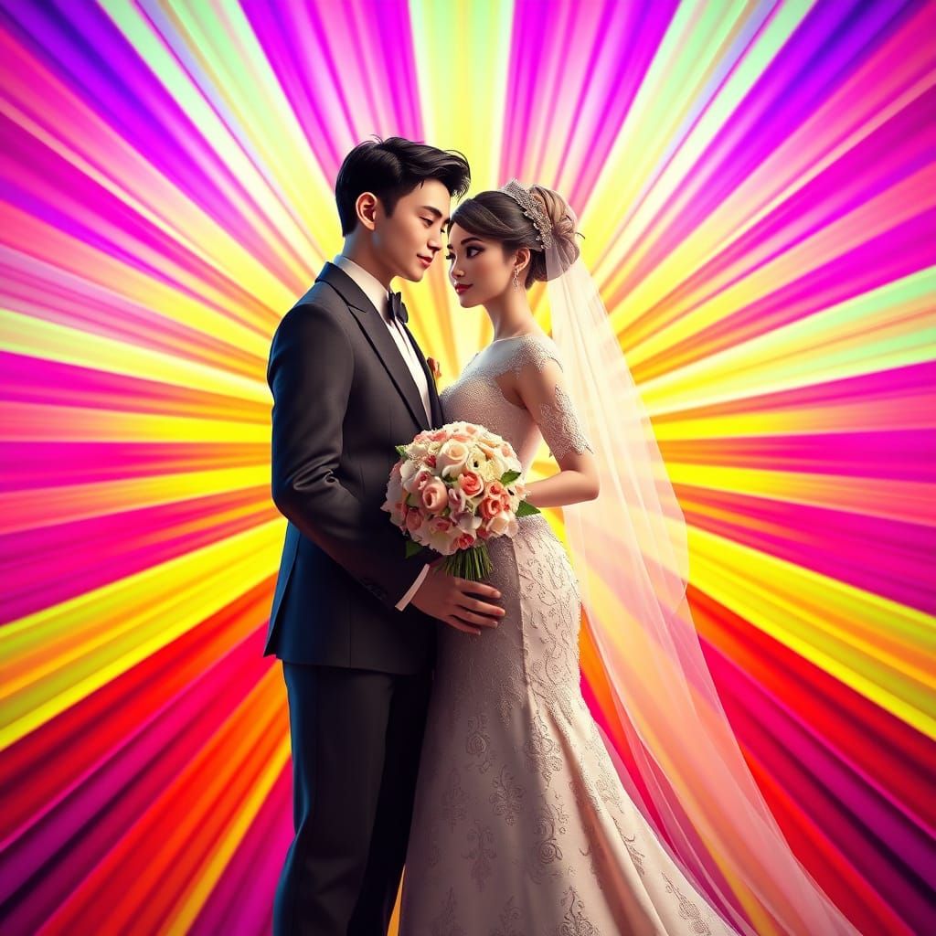 Ethereal Couple in Vibrant Gradient Background