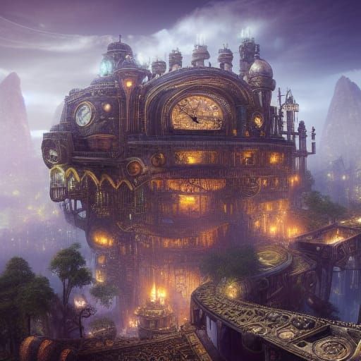 Fantasy Steampunk Geode Fortress Palace in 4K