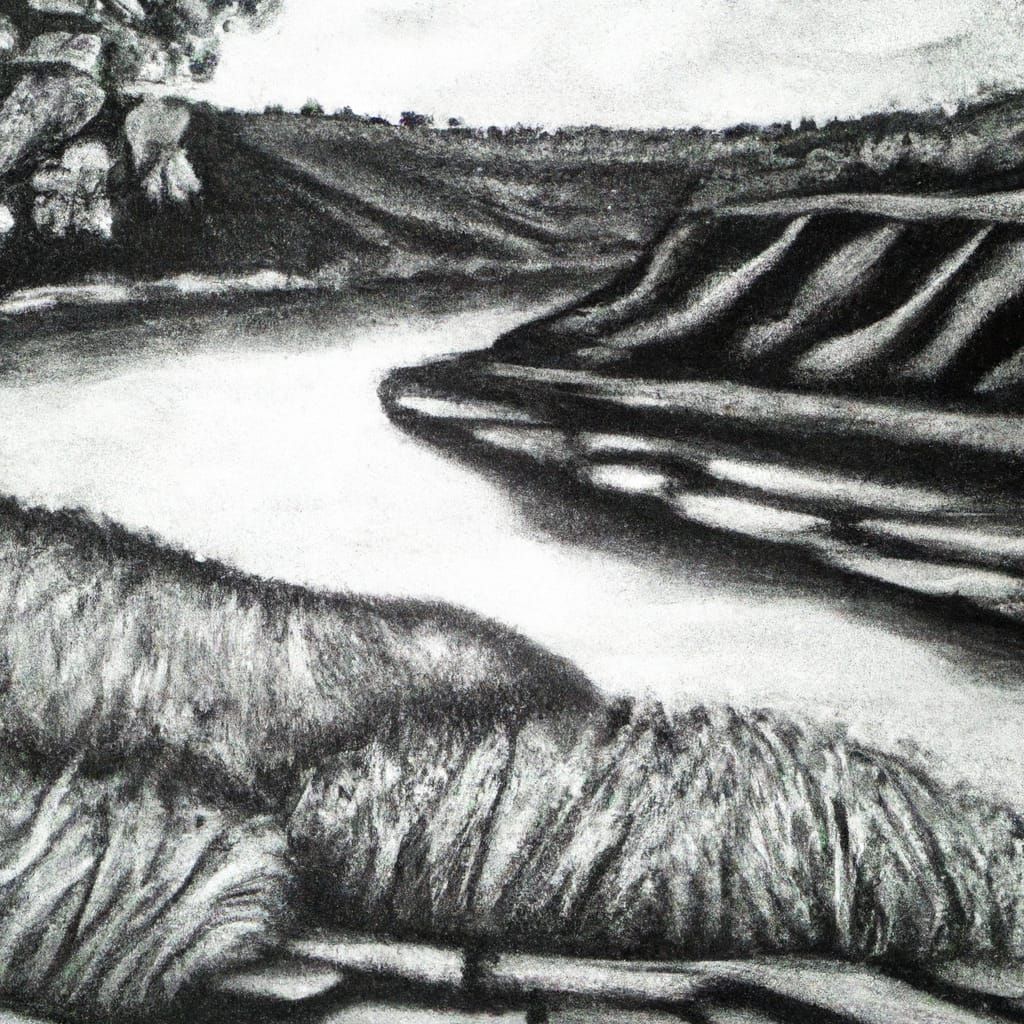 Charcoal Drawing of Boy by Shimmering River