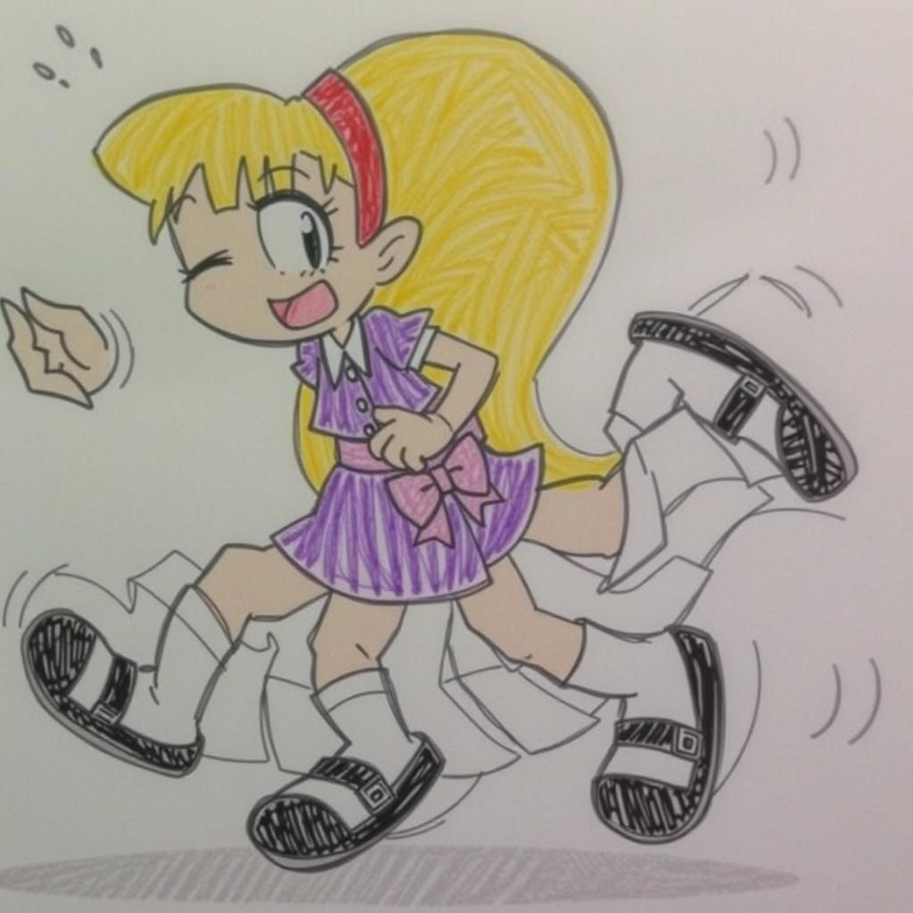 Anime Girl with Many Legs Cartoon Style