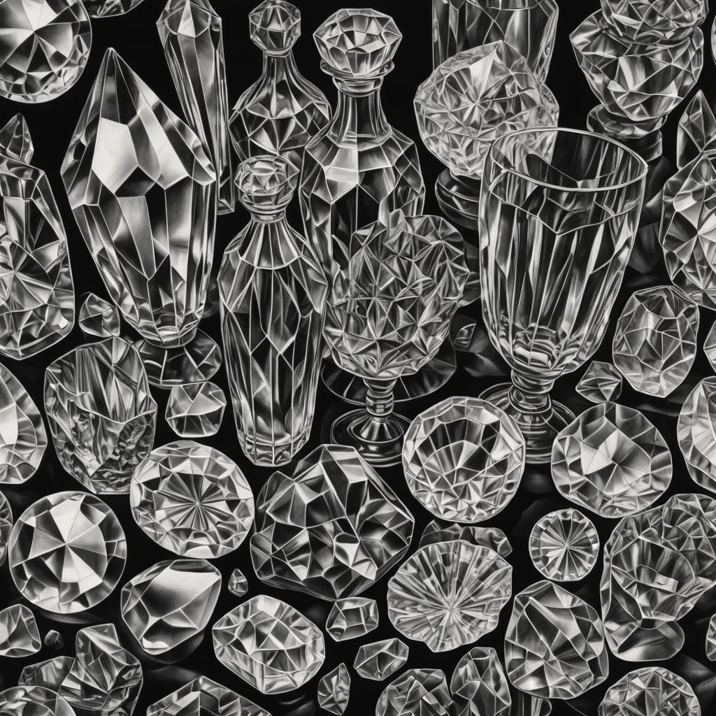 Hyperdetailed Charcoal Crystal Still Life