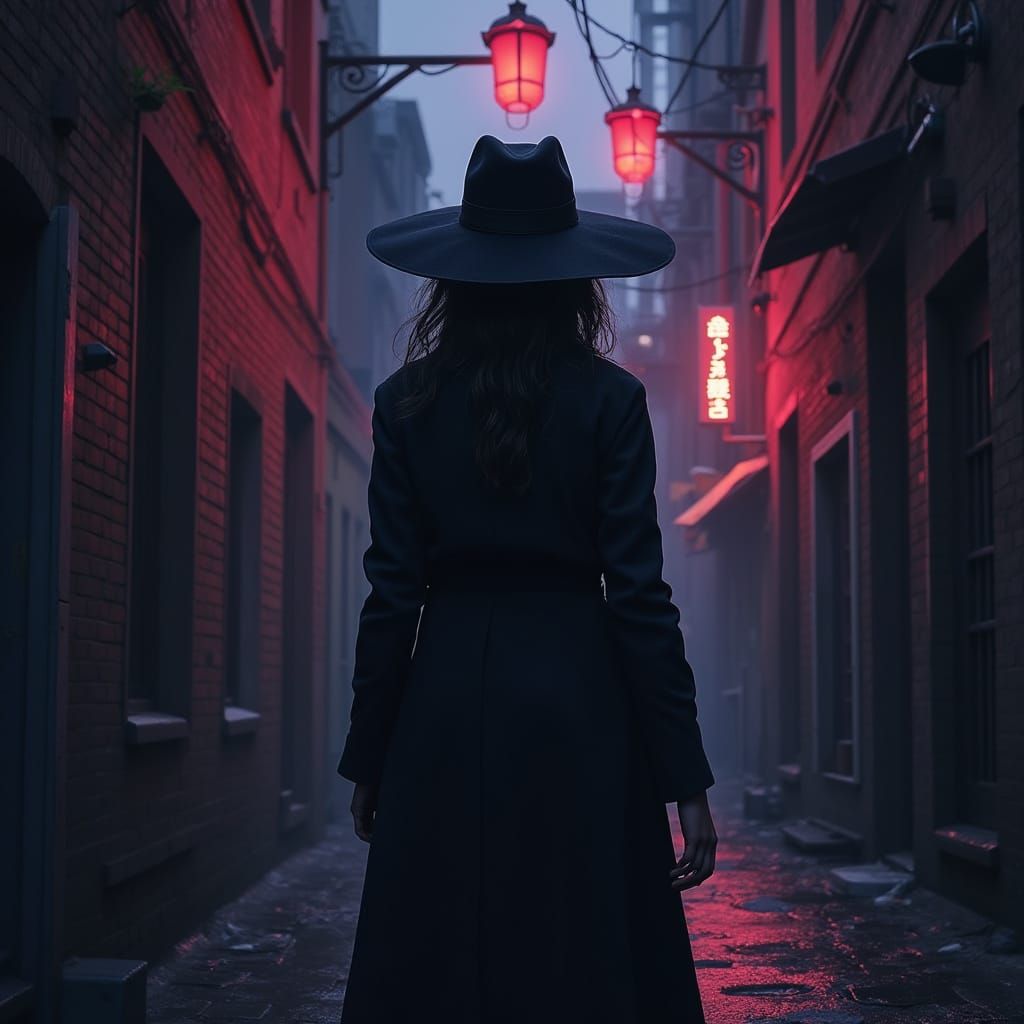 Mysterious Heroine in Futuristic Noir Style